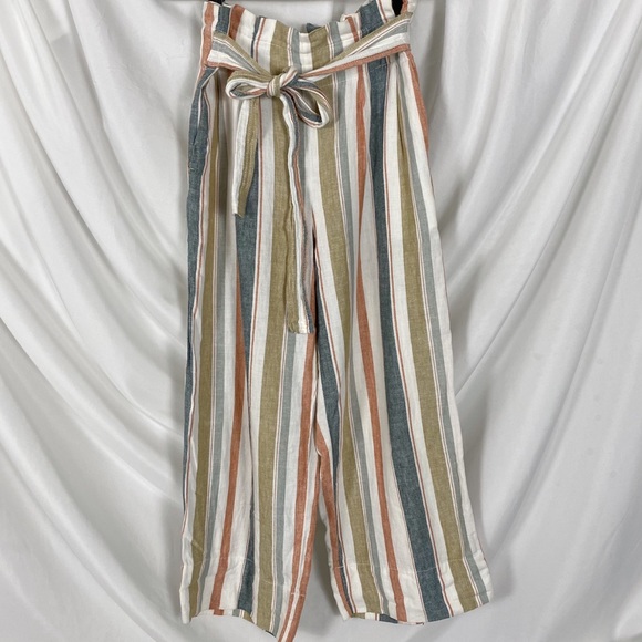 Madewell Tie-Waist Huston Pull-On Striped Linen Blend Crop Pants - Picture 4 of 11